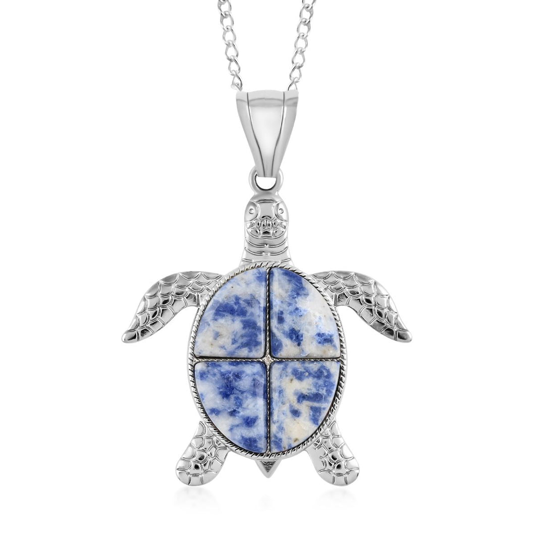 Sodalite Turtle Pendant Necklace 18 Inches