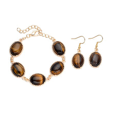 Load image into Gallery viewer, South African Yellow Tiger&#39;s Eye 5 Stone Bracelet (7.50-9.0In) and Dangle Earrings
