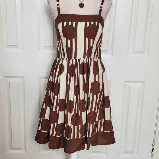 Square Neck Lined Geometric Print Fit and Flare Dress Size 8