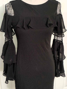 White House Black Market Black Ruffle Bell Lace Sleeve Dress