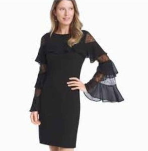 White House Black Market Black Ruffle Bell Lace Sleeve Dress