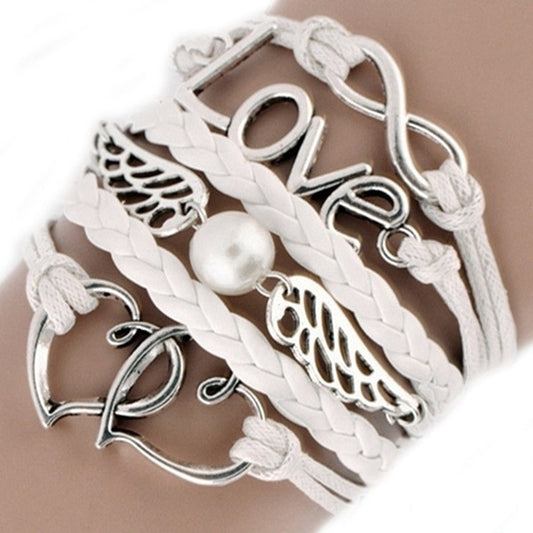 White Leather Friendship Charm Bracelet