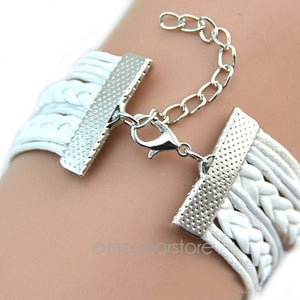 White Leather Friendship Charm Bracelet