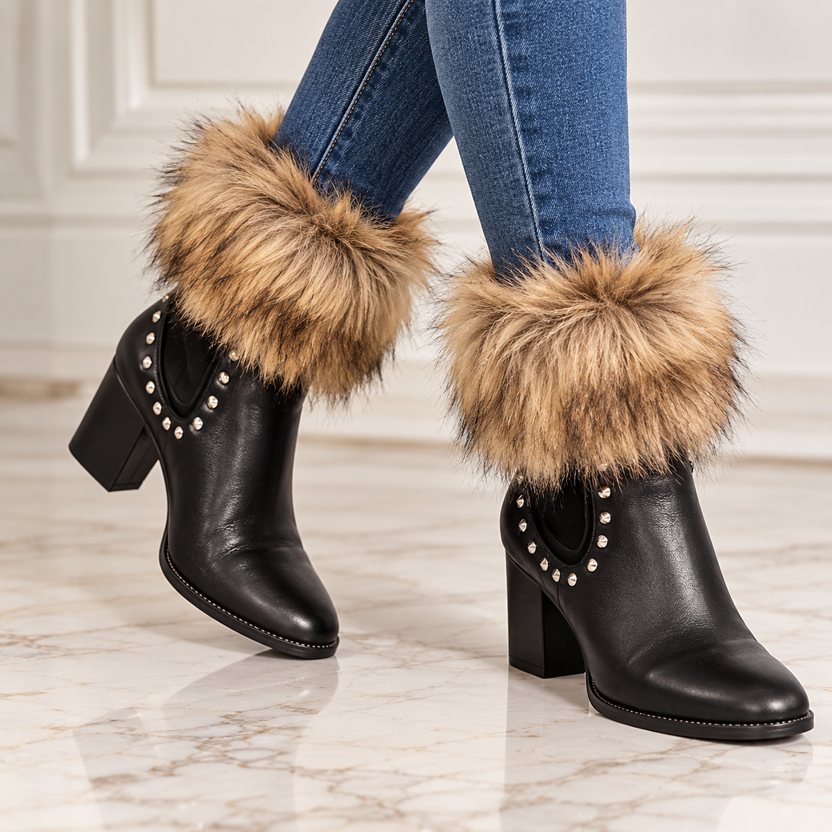 Camel Faux Fur Pom Pom Key Chain, Pair Boot Cuffs and Pair of Matching Slap Bracelets
