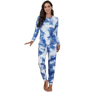 Two-piece Casual Tie-dye Pajamas Long-sleeved Trousers Home Service Suit