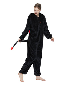 Adult Kigurumi Devil Onesies Flannel Cute Animal Pajamas Sets Kids Winter Demon Nightie Pyjamas Sleepwear Homewear