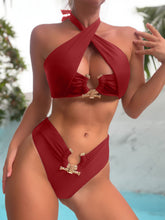 Load image into Gallery viewer, Women&#39;s Fashion Solid Color Split Neck High Waist Hollow Bikini
