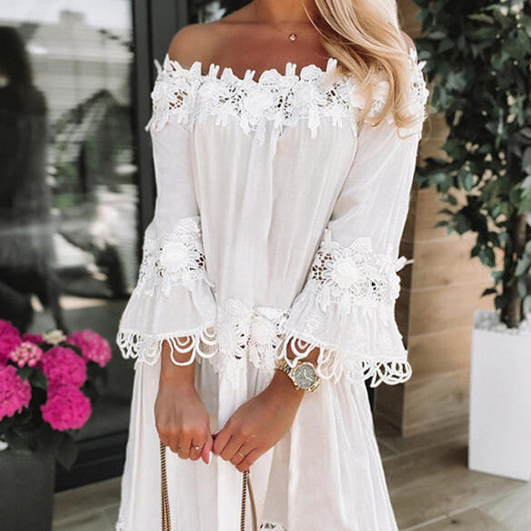 New European And American Tube Top Off Shoulder Lace Dress