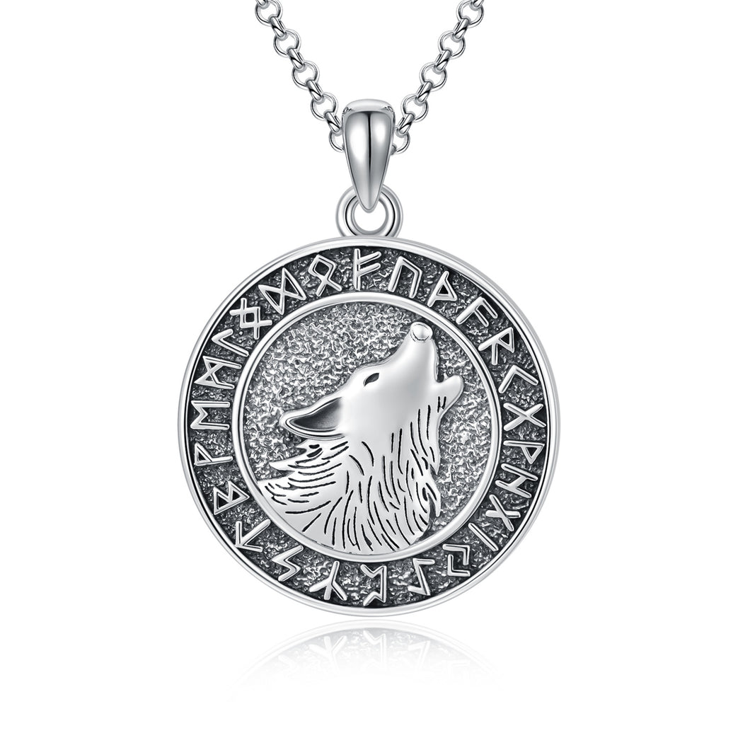 Viking Wolf Necklace Viking Jewelry Viking Runes Coin Wolf Pendant for Men Women