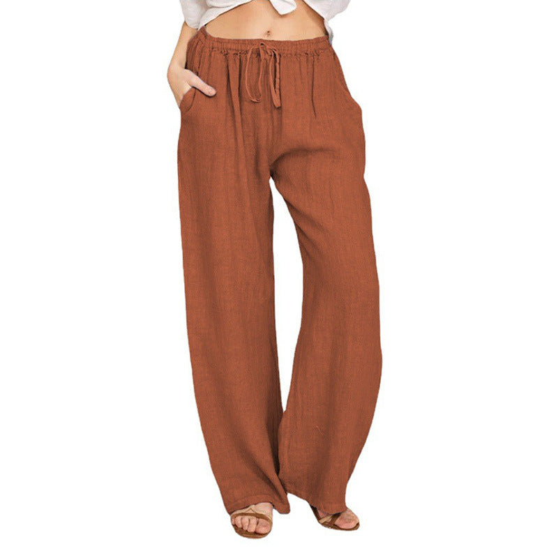 Soft Casual Drawstring Tie Trousers Elastic Waist Loose Jogger Pants With Pockets