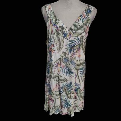 Divided V-Neck Tropical Palm Sleeveless with Pockets Sundress Size 12