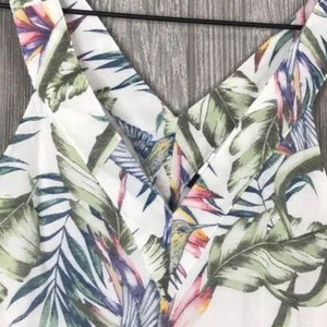 Divided V-Neck Tropical Palm Sleeveless with Pockets Sundress Size 12