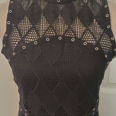 Black Sleeveless Crochet Knit Bodycon Women's Dress