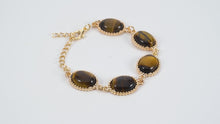 Load and play video in Gallery viewer, South African Yellow Tiger&#39;s Eye 5 Stone Bracelet (7.50-9.0In) and Dangle Earrings
