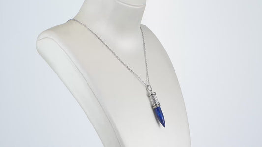 Lapis Lazuli and Marvelous Meteorite Pencil Pendant Necklace 20 Inches