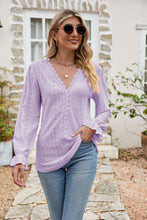 Load image into Gallery viewer, Eyelet Lace Trim Flounce Sleeve Blouse
