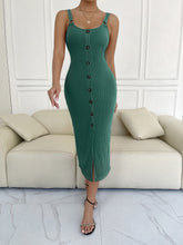 Load image into Gallery viewer, Decorative Button Slit Scoop Neck Sleeveless Dress
