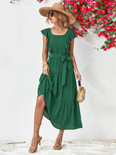 Load image into Gallery viewer, Tie Belt Ruffled Tiered Dress
