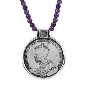 Amethyst Coin Pendant Necklace 20 Inches in Sterling Silver