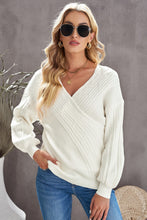 Load image into Gallery viewer, Double Take Ribbed Puff Sleeve Surplice Sweater
