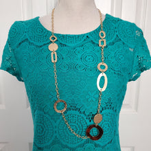 Load image into Gallery viewer, Teal Lace Shelli Scalloped Hem  Shelli Segal Size 4
