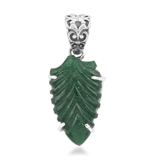 Green Aventurine Carved Fancy Pendant in Sterling Silver