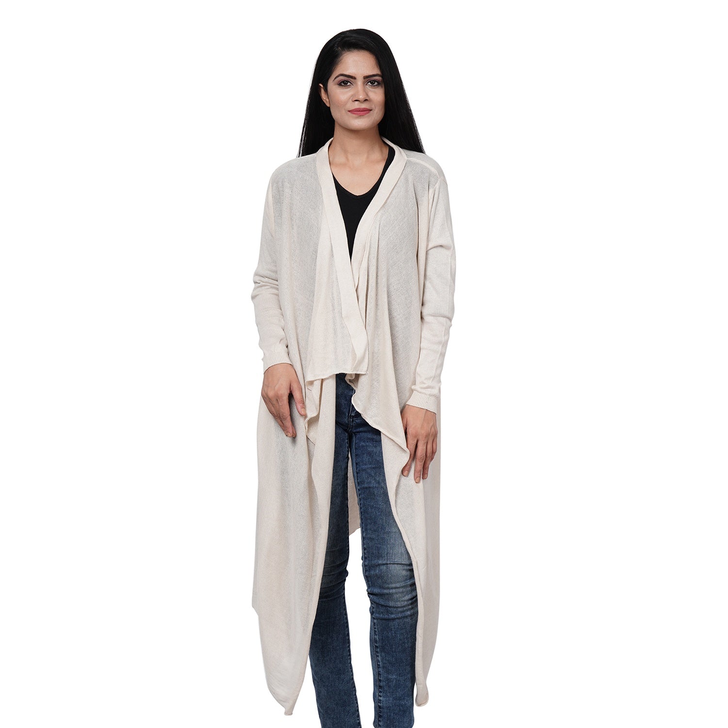 100% Cotton Knit Long Sleeve Waterfall Cardigan