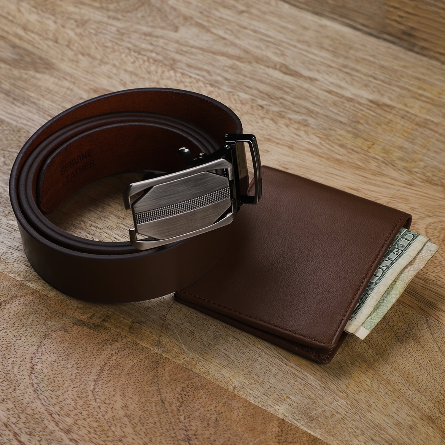 Men's 100% Genuine Leather Belt and RFID Wallet Brown or Navy