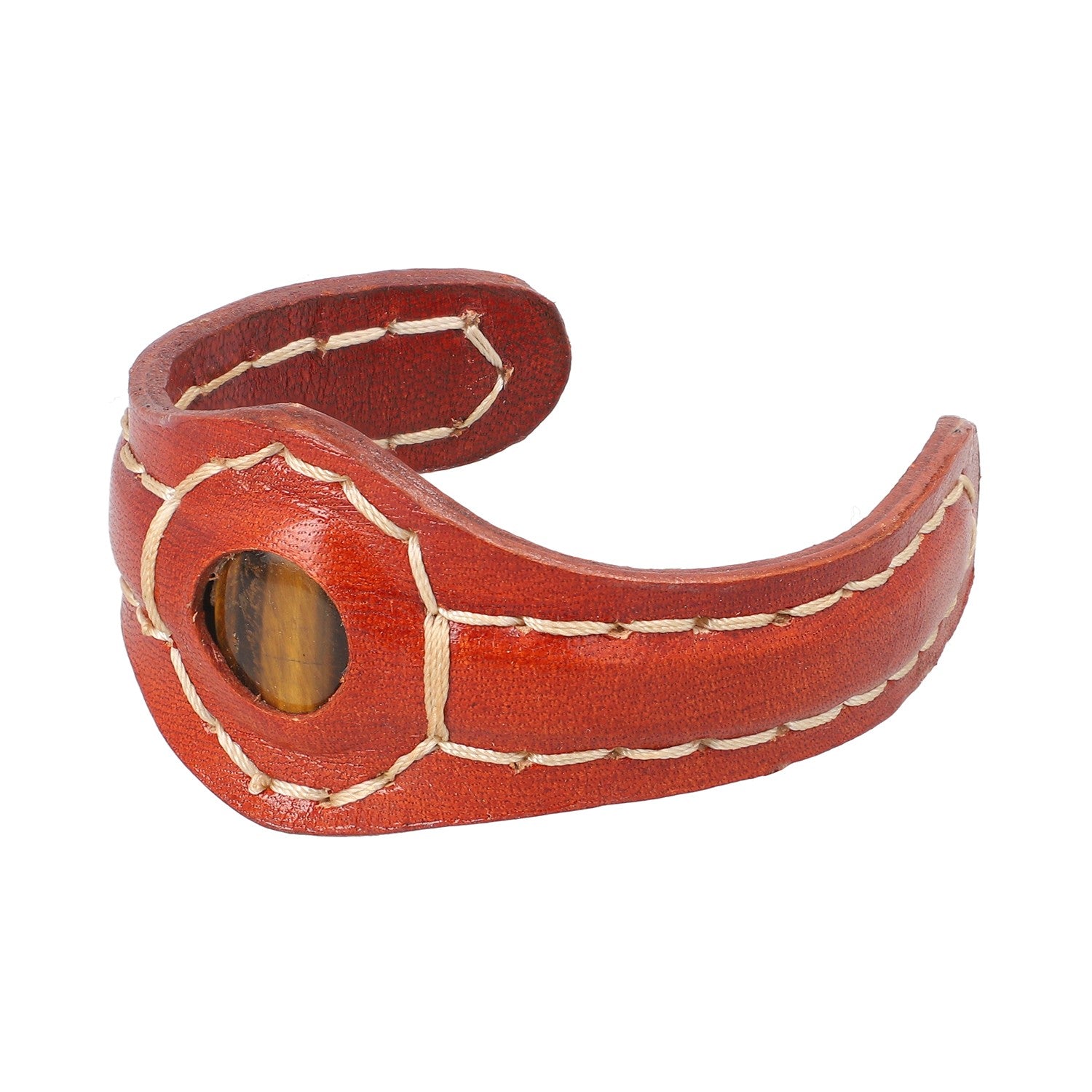 100% Genuine Leather Cuff Bracelet with South African Tiger's Eye