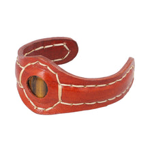 Load image into Gallery viewer, 100% Genuine Leather Cuff Bracelet with South African Tiger&#39;s Eye
