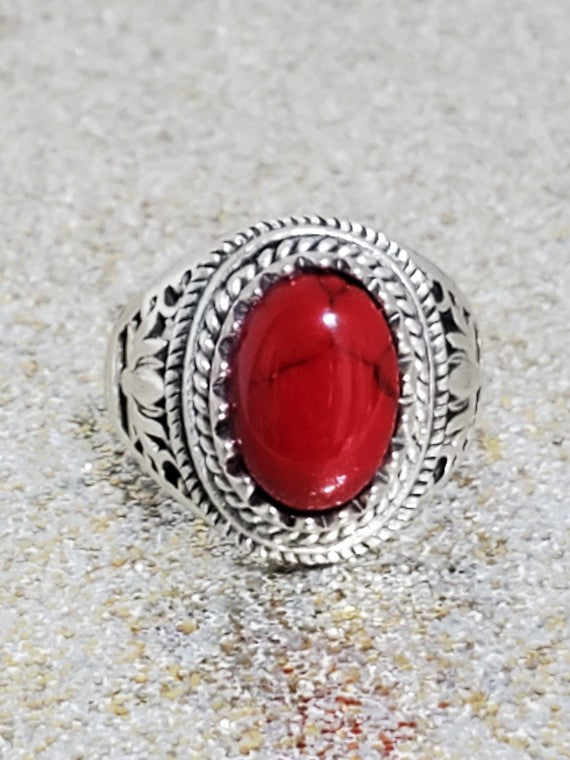 Men's Red Turquoise Ring Size 11.5