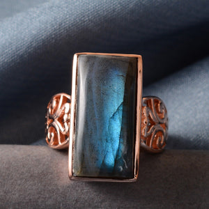 Majestic Malagasy Labradorite Solitaire Ring in 14K RG