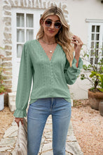 Load image into Gallery viewer, Eyelet Lace Trim Flounce Sleeve Blouse
