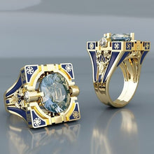 Load image into Gallery viewer, Unique Square Enameled 14k YG Aquamarine Ring

