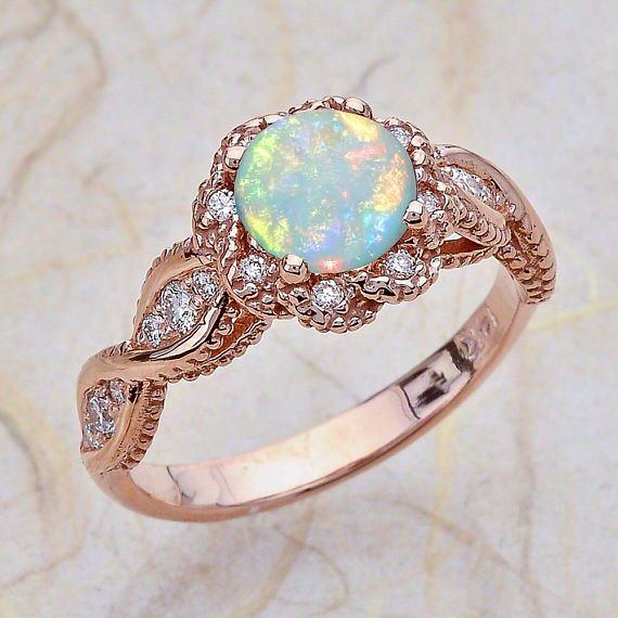 Rose Gold Opal Ring Size 7, 8