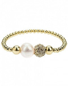 Crystal 14k Gold Pearl and Beaded Stretch Bracelet