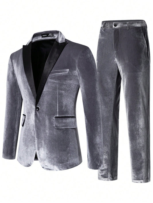 Manfinity AFTRDRK Men Colorblock Lapel Collar Velvet Blazer & Pants