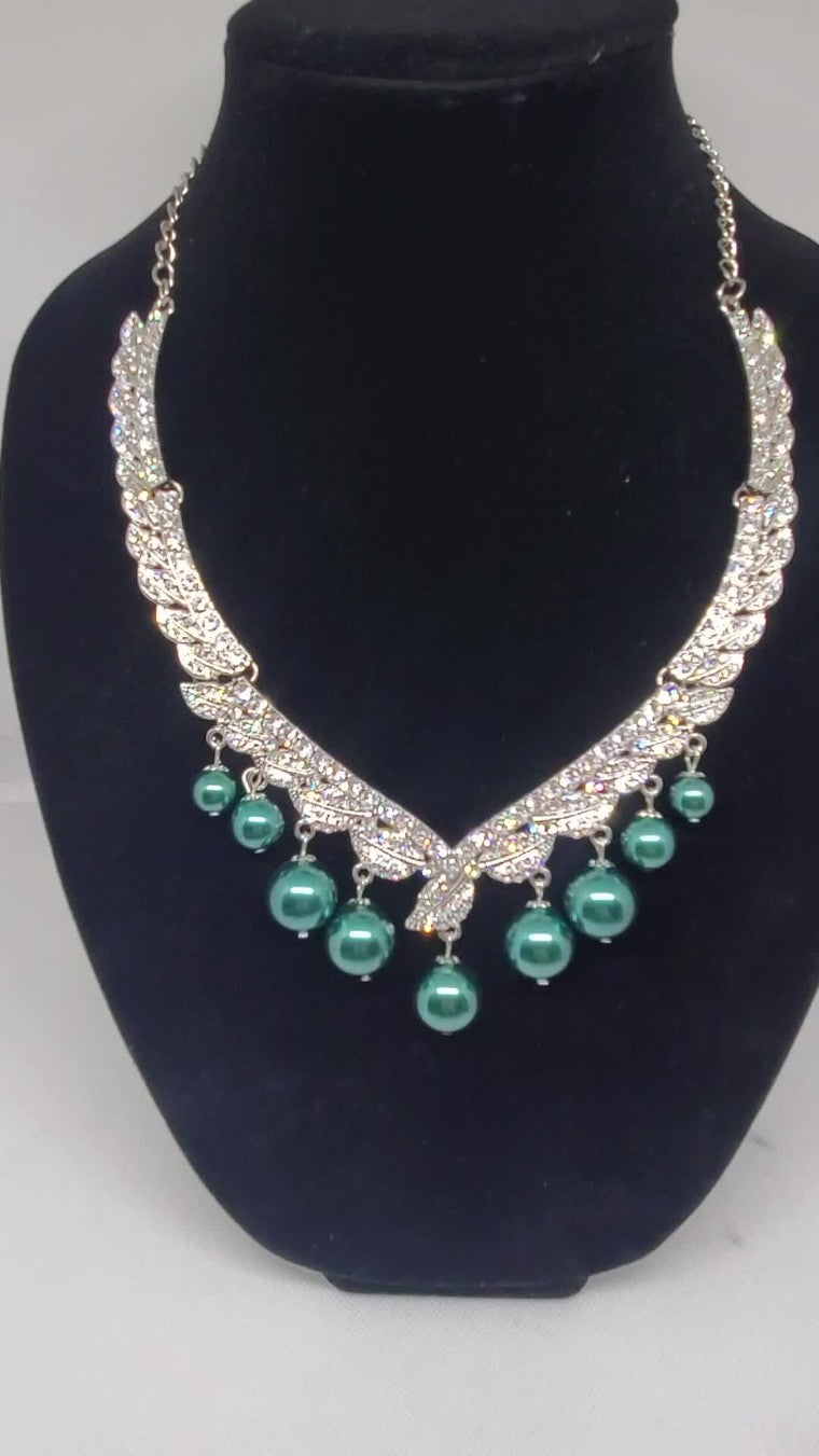 Great Gatsby Bridal Art Deco AAA CZ Green Big Dangle Teardrops Statement Bib Collar Necklace