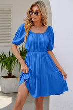 Load image into Gallery viewer, Ruched Square Neck Puff Sleeve Mini Dress
