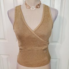 Gold Cache V Neck Sleeveless Top Size Medium