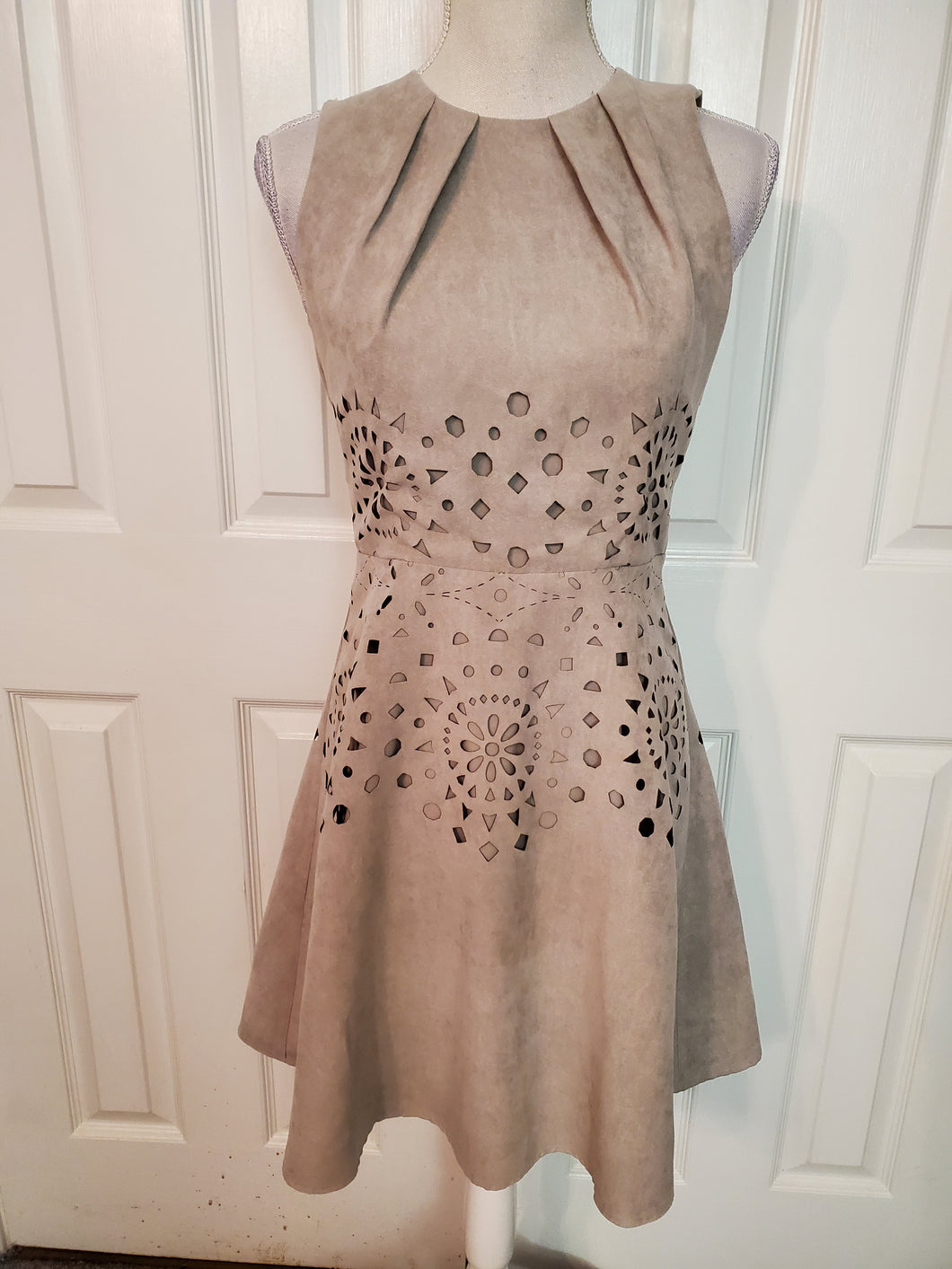 Suede Fit and Flare Dress with Cut Outs Size 2