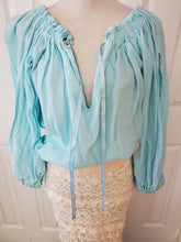 Load image into Gallery viewer, Dreamy Blue 100% Cotton Off Shoulder Top with Split Sleeves

