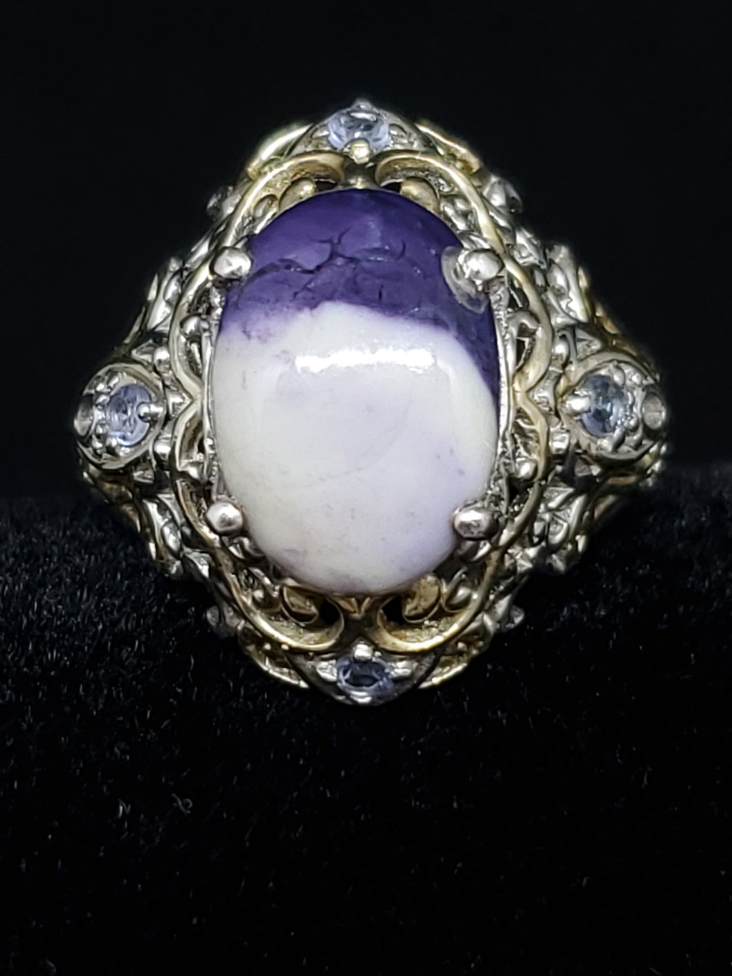 Ring Size 8 Genuine Amethyst Ring with Blue Topaz