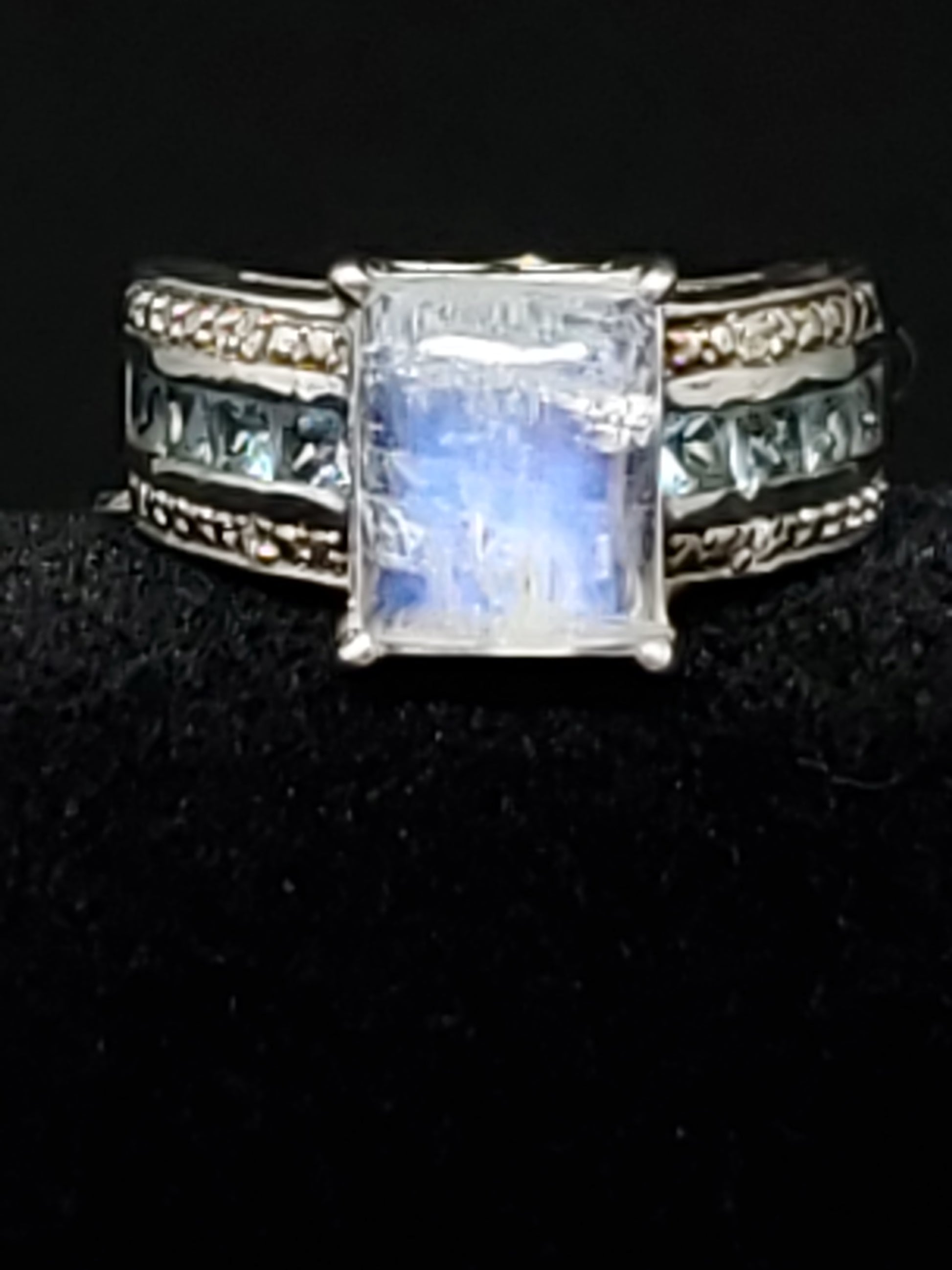 Quartz Ring with Electric Blue Topaz Size 6