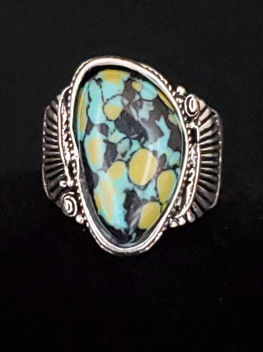 Unisex Southwest Inspired Green Turquoise Ring, Stamped, Size Multiple Sizes