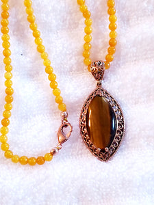 South African Tigers Eye and Enhanced Yellow Quartzite with Beads Necklace