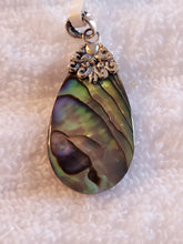 Load image into Gallery viewer, Pear Shaped Abalone Shell Pendant with free 20 inch silver chain
