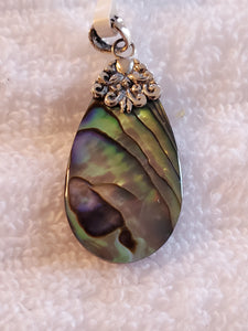 Pear Shaped Abalone Shell Pendant with free 20 inch silver chain