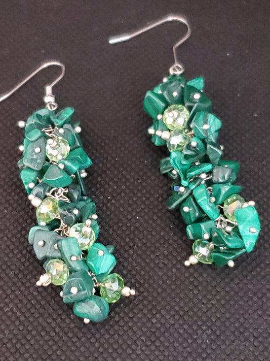 African Malachite, Glass Earrings