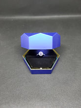 Load image into Gallery viewer, Blue Velvet Octagonal Shape LED Light Ring and Earrings Box with Gold Rim
